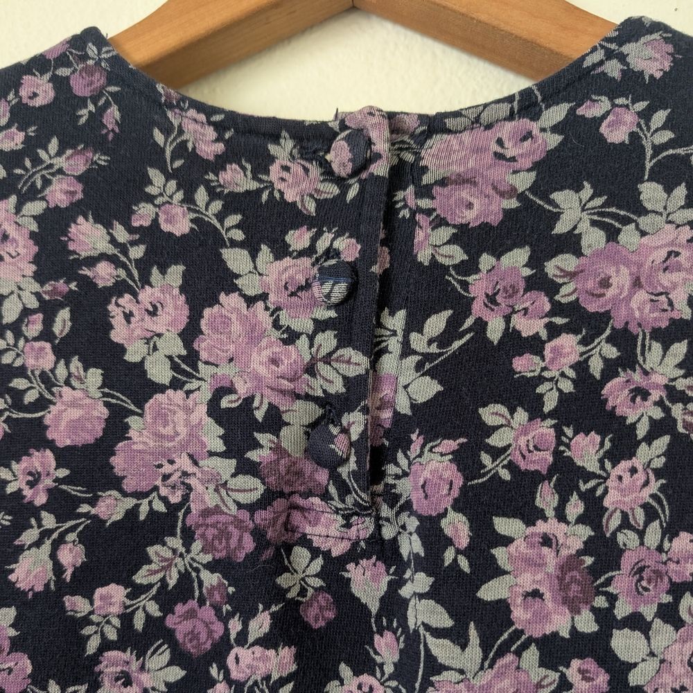 80s Laura Ashley Dark Floral Long Sleeve Dress, Sz 10 Navy Blue Lavender Flowers - Picture 6 of 12